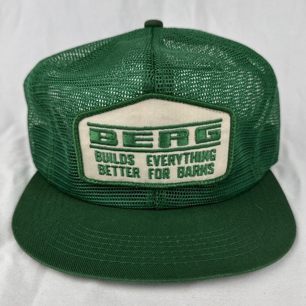 Vintage BERG Farm Trucker Hat K-Brand All Mesh USA Building Better Barn Snapback
